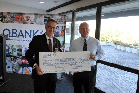 QBank CEO Grant Devine presenting Qld Police Legacy Secretary/Manager Andrew Gough with a most generous donation of $15000.00