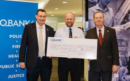 QBank CEO Mike Currie, Queensland Police Legacy Secretary/Manager Andrew Gough and QBank Chairman Daryll Morton at the cheque presentation.